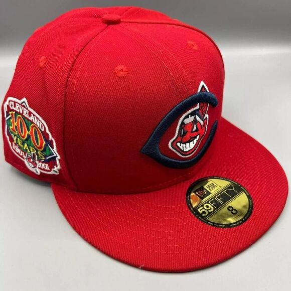 Cleveland Indians Guardians Hat Men‎ 8 Red 100 Years 59Fifty New Era Fitted New